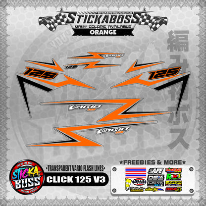 【PREMIUM UV PRINT】TRANSPARENT CLICK 125 V3 DECALS ( VARIO FLASH LINES )【WITH FREEBIES】