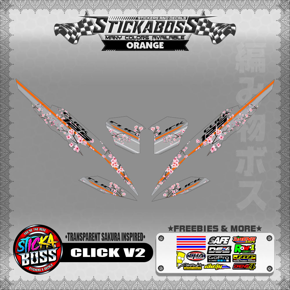 【PREMIUM UV PRINT】TRANSPARENT CLICK 125 / 150 V2 DECALS ( SAKURA INSPIRED )【WITH FREEBIES】