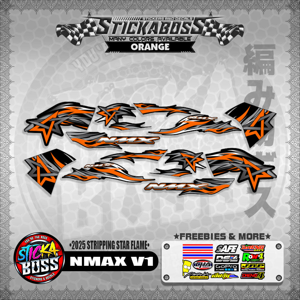 NMAX V1 STICKER DECALS ( 2025 STRIPPING STAR FLAME )【WITH FREEBIES】