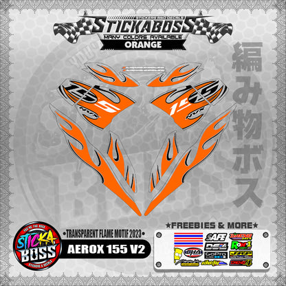 [ PREMIUM UV PRINT ] TRANSPARENT AEROX 155 V2 (  FLAME MOTIF 2023 )【WITH FREEBIES】
