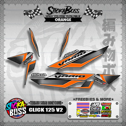 CLICK 125 V2 DECALS ( TERBARU SUDAH HONEYCOMB )【WITH FREEBIES】