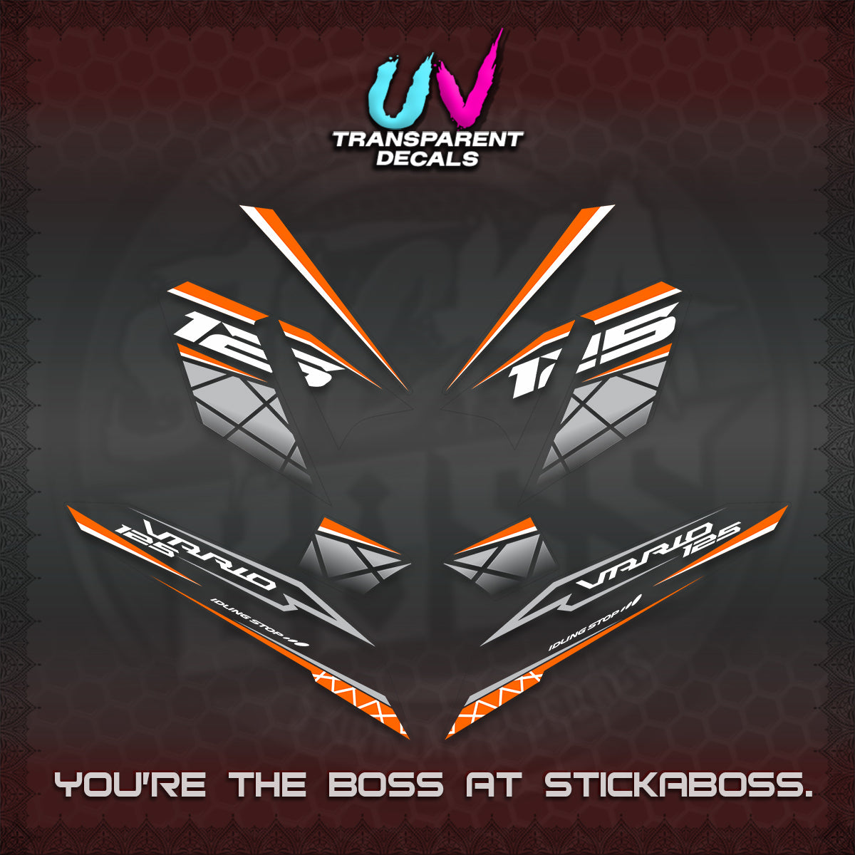 CLICK 125 V4 VARIO UV TRANSPARENT DECALS (2026 MODERN STRIPE DESIGN) STICKER KITS BY STICKABOSS