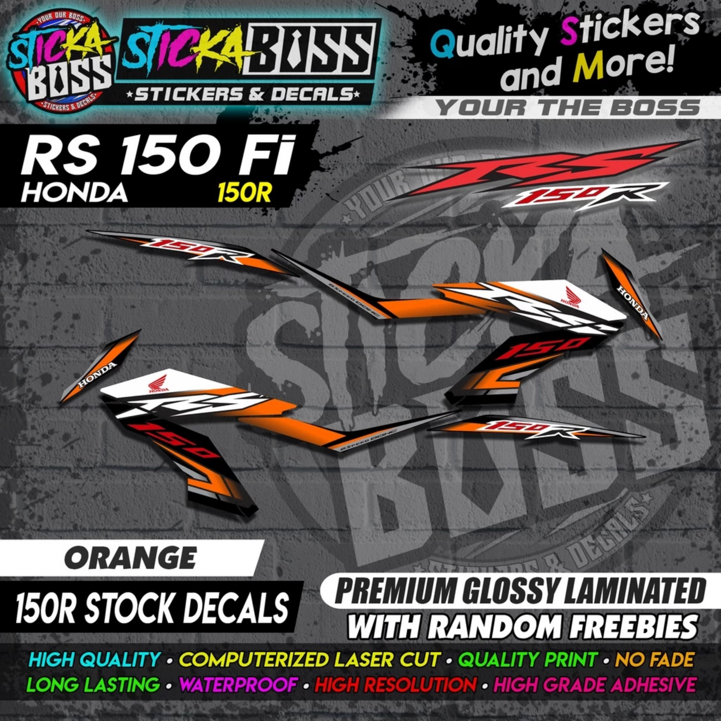 RS 150 FI Decals (R150 Stock Decals)【PREMIUM GLOSSY LAMINATED】