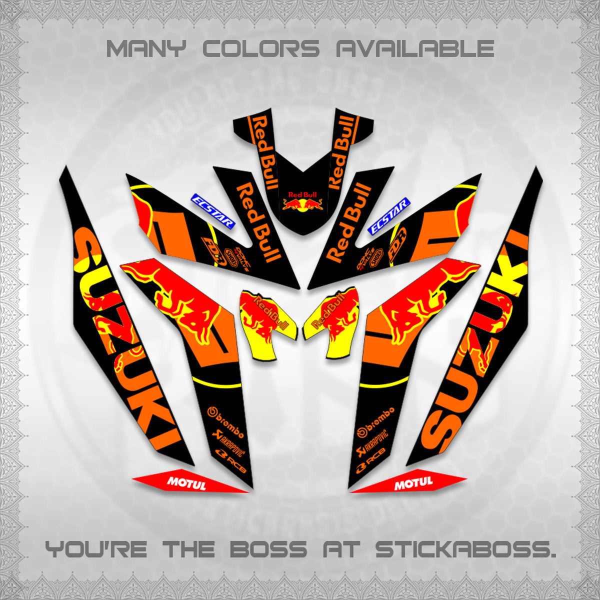 RAIDER 150 Fi DECALS (BULLREDS MOTIF)STICKER DECALS By STICKABOSS