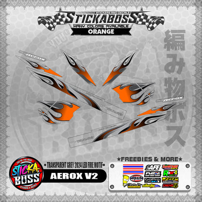 【PREMIUM UV PRINT】TRANSPARENT AEROX V2 DECALS ( GREY 2024 LED FIRE MOTIF )【WITH FREEBIES】
