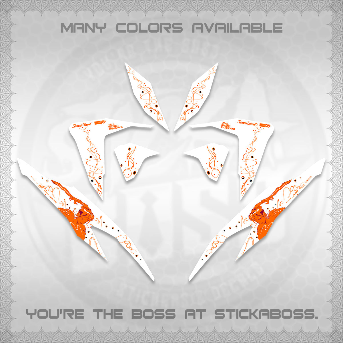 CLICK V2 FOR WHITE DECALS (2026 2F2F SWIRL DESIGN) STICKER KITS BY STICKABOSS