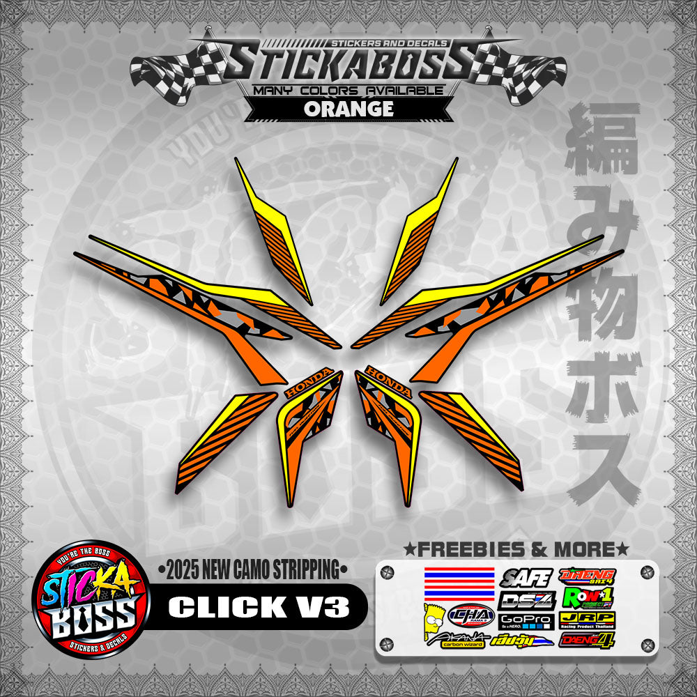 CLICK V3 STICKER DECALS ( 2025 NEW CAMO STRIPPING )【WITH FREEBIES】