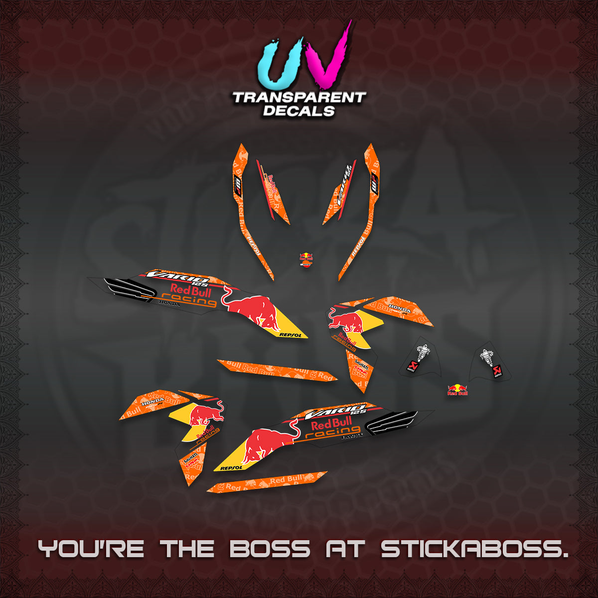 CLICK V3 UV TRANSPARENT DECALS (2026 BULLREDS RACE DESIGN) STICKER KITS BY STICKABOSS