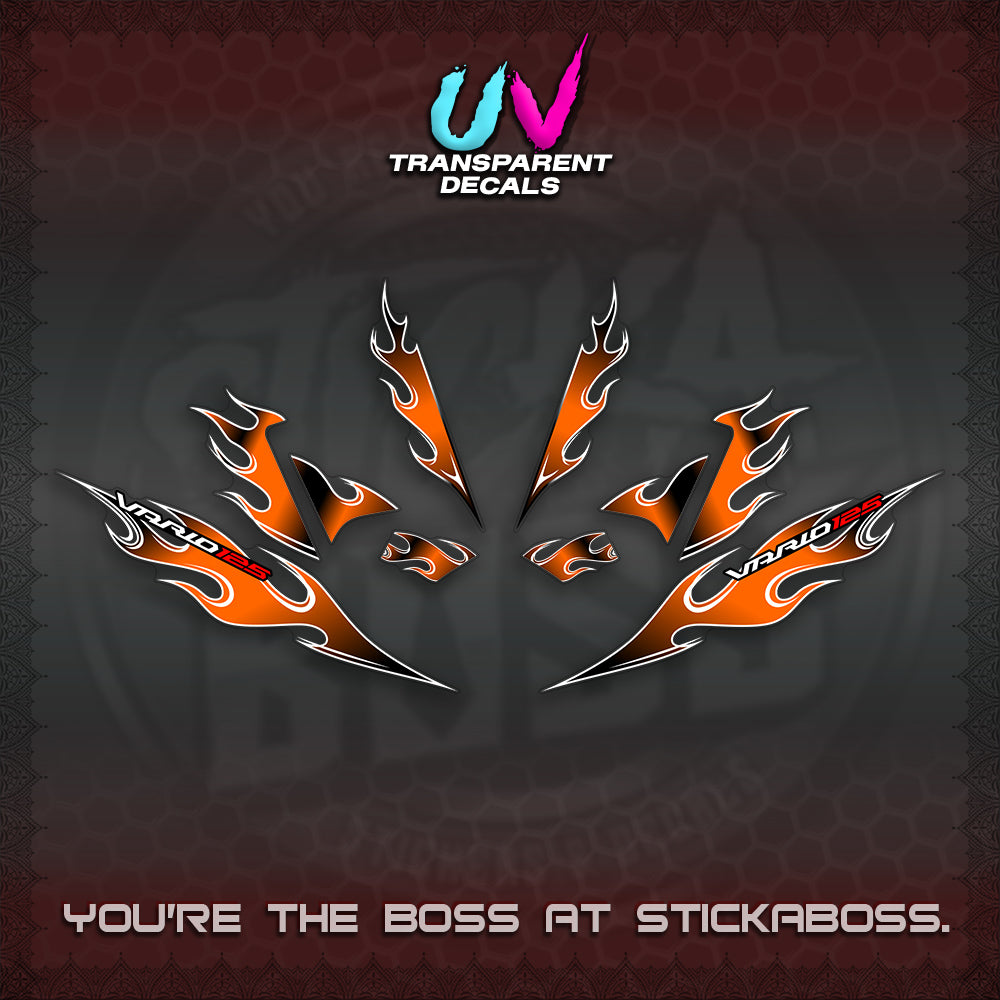 CLICK 125 V4 UV TRANSPARENT VARIO DECALS (2026 MOTIF FLAME 1 TONE)STICKER DECALS By STICKABOSS