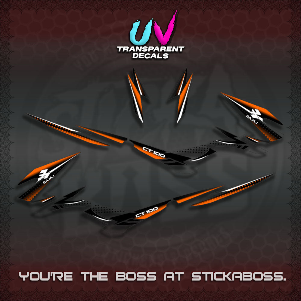 BAJAJ CT100 UV TRANSPARENT DECALS (PANTRA 2026 DESIGN)STICKER DECALS By STICKABOSS