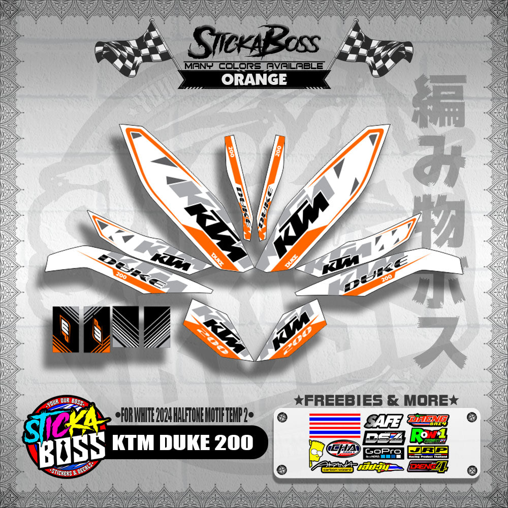 KTM DUKE 200 STICKER DECALS ( FOR WHITE 2024 HALFTONE MOTIF TEMP 2 )【WITH FREEBIES】