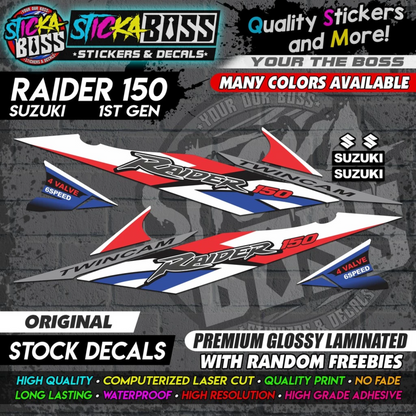 Suzuki Raider 150 1st Gen Decals (Stock Design) [ASSORTED COLORS]【PREMIUM GLOSSY LAMINATED】