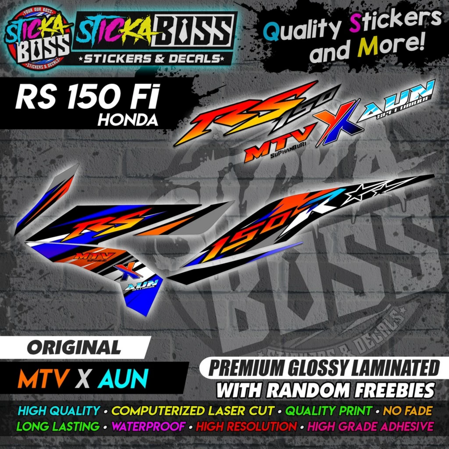 Honda RS 150 Fi (MTV x AUN) [ASSORTED COLORS] Stock Decals【PREMIUM GLOSSY LAMINATED】