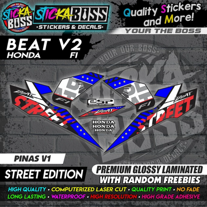 Honda Beat Fi V2 Stock Decals (Street Edition)【PREMIUM GLOSSY LAMINATED】