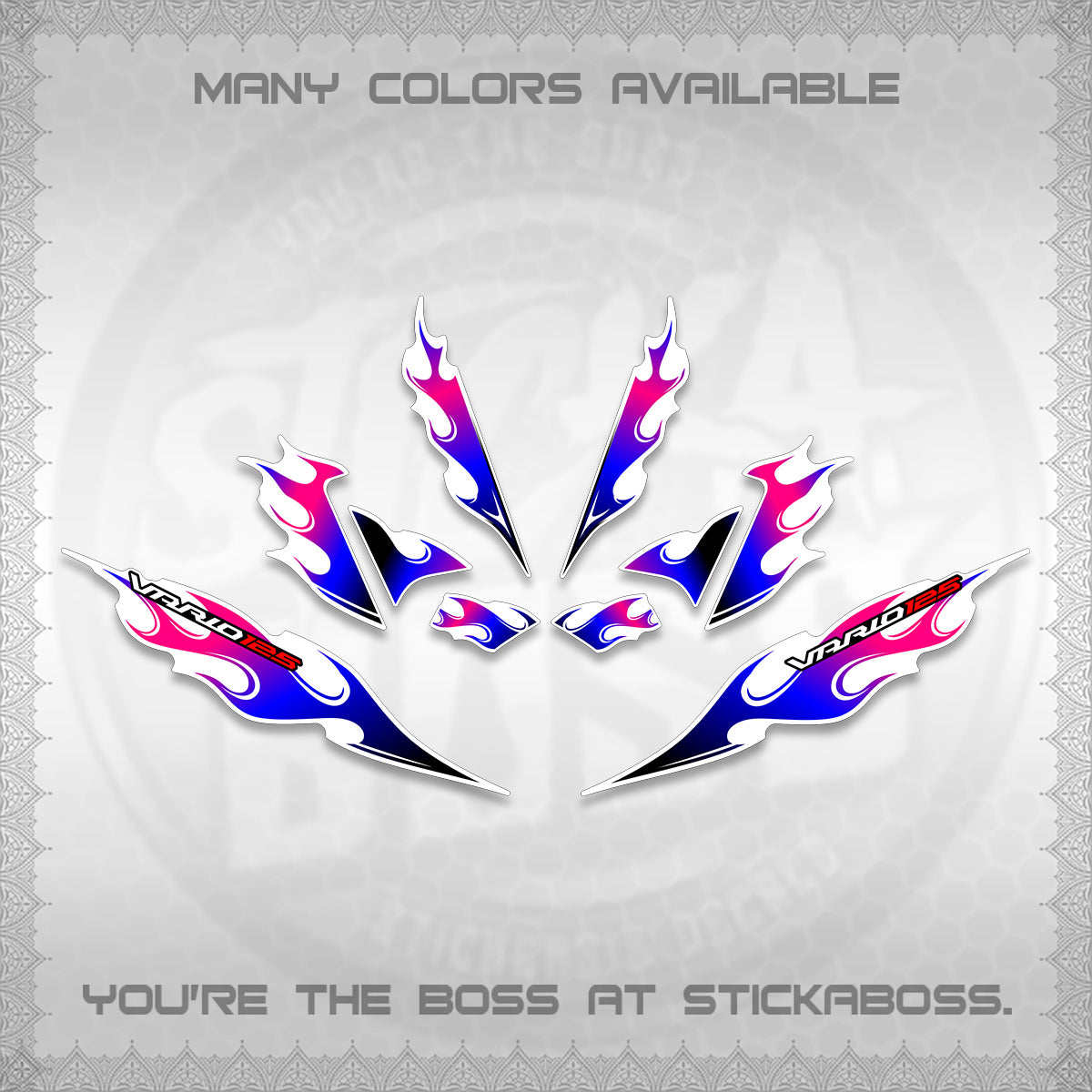 CLICK 125 V4 FOR WHITE VARIO DECALS (2026 MOTIF FLAME 2 TONE)STICKER DECALS By STICKABOSS