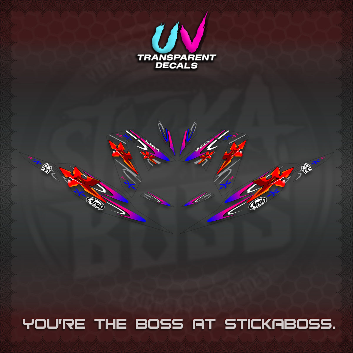 CLICK 125 V4 UV TRANSPARENT DECALS (2026 ARAI STAR RACING DESIGN) STICKER DECALS By STICKABOSS