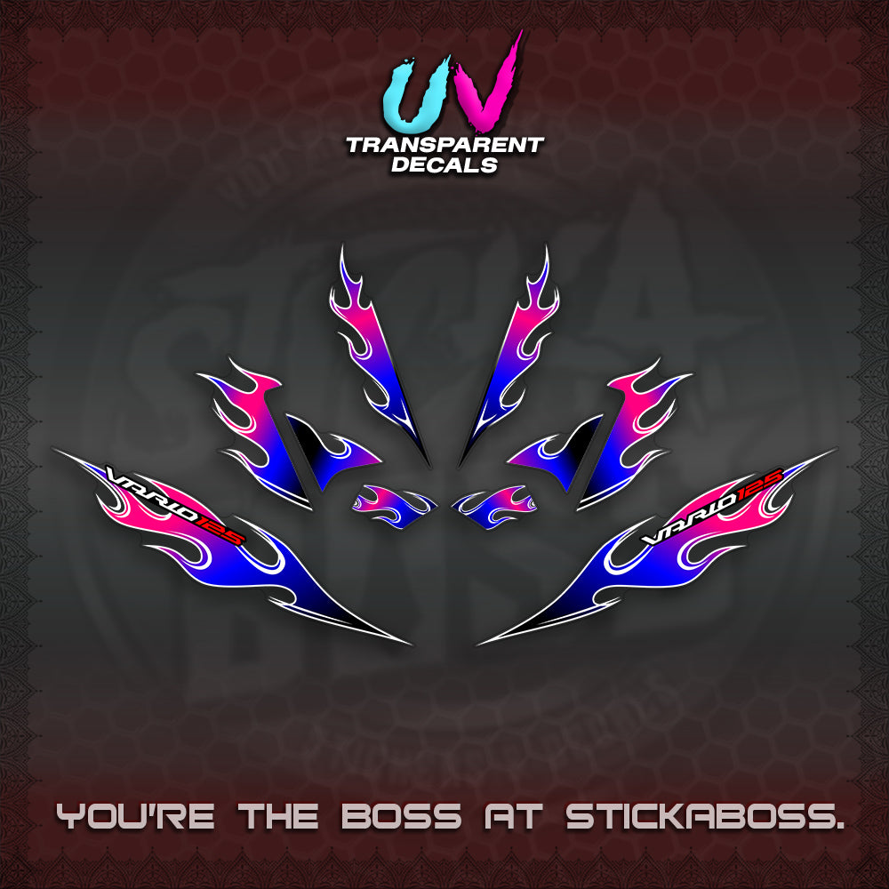 CLICK 125 V4 UV TRANSPARENT VARIO DECALS (MOTIF FLAME 2)STICKER DECALS By STICKABOSS