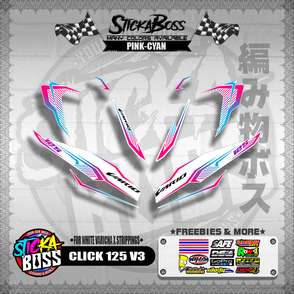 CLICK 125 V3 DECALS ( FOR WHITE VARICHA X STRIPPINGS )【WITH FREEBIES】