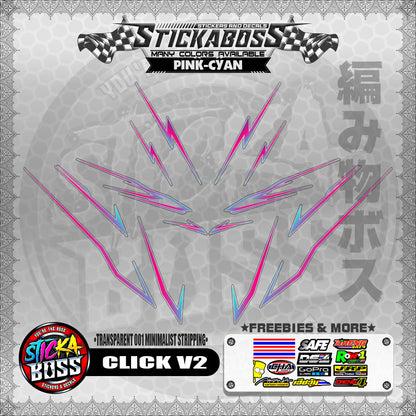 【PREMIUM UV PRINT】TRANSPARENT CLICK V2 STICKER DECALS ( 001 MINIMALIST STRIPPING )【WITH FREEBIES】