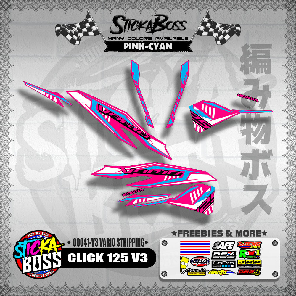 CLICK 125 V3 DECALS ( 00041-V3 VARIO STRIPPING )【WITH FREEBIES】