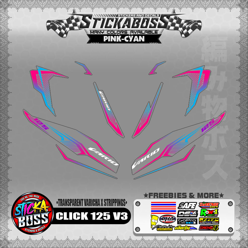[ PREMIUM UV PRINT ] TRANSPARENT CLICK 125 V3 DECALS ( VARICHA X STRIPPINGS )【WITH FREEBIES】