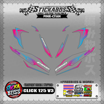 [ PREMIUM UV PRINT ] TRANSPARENT CLICK 125 V3 DECALS ( VARICHA X STRIPPINGS )【WITH FREEBIES】