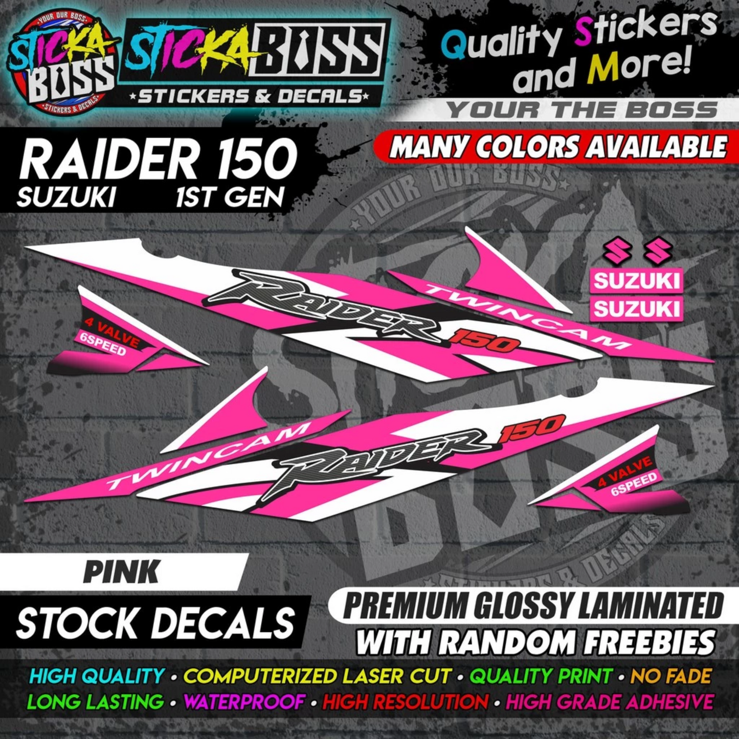 Suzuki Raider 150 1st Gen Decals (Stock Design) [ASSORTED COLORS]【PREMIUM GLOSSY LAMINATED】