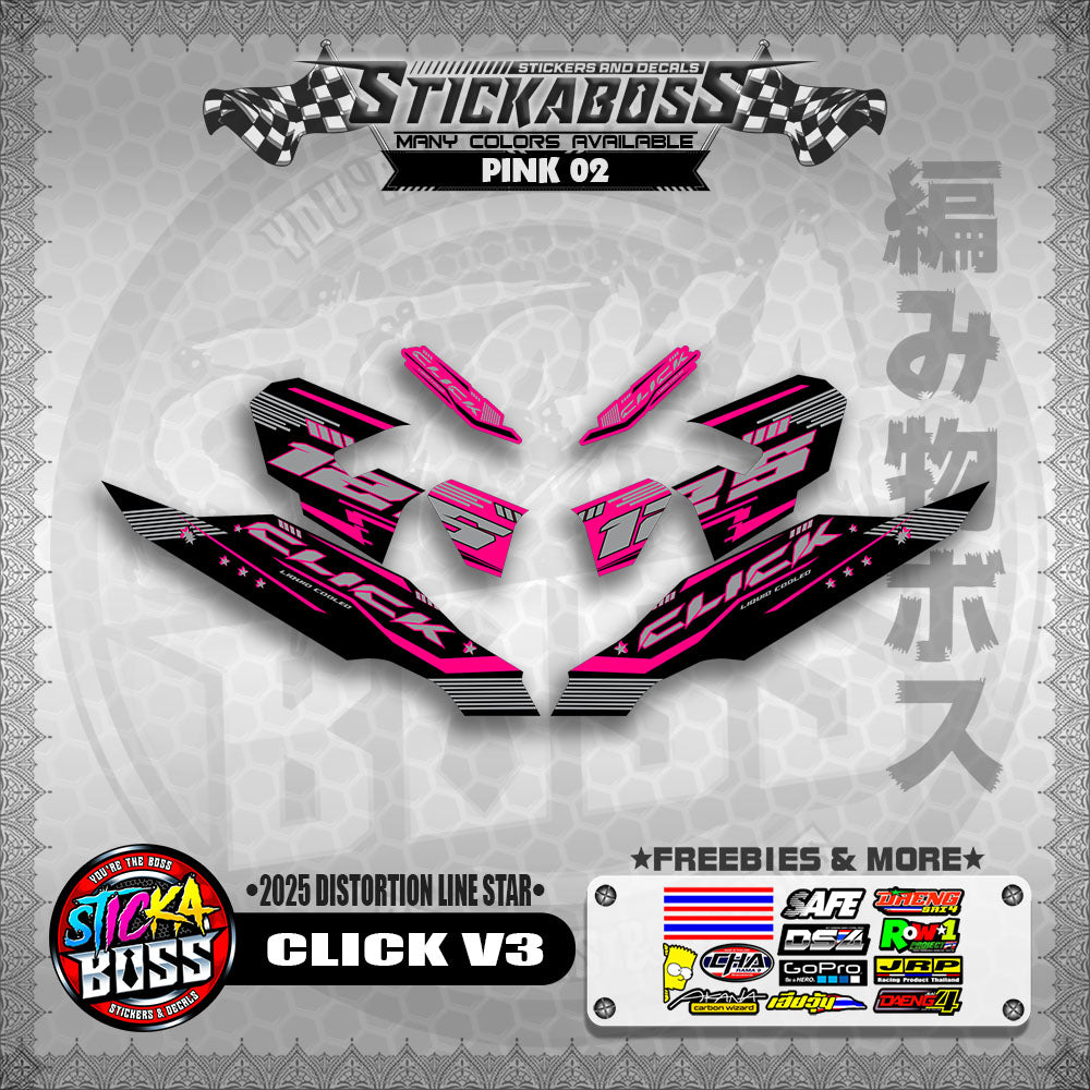 CLICK V3 STICKER DECALS ( 2025 DISTORTION LINE STAR  )【WITH FREEBIES】