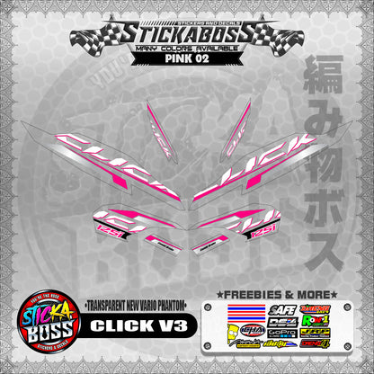 【PREMIUM UV PRINT】TRANSPARENT CLICK 125 V3 STICKER DECALS ( NEW VARIO PHANTOM )【WITH FREEBIES】