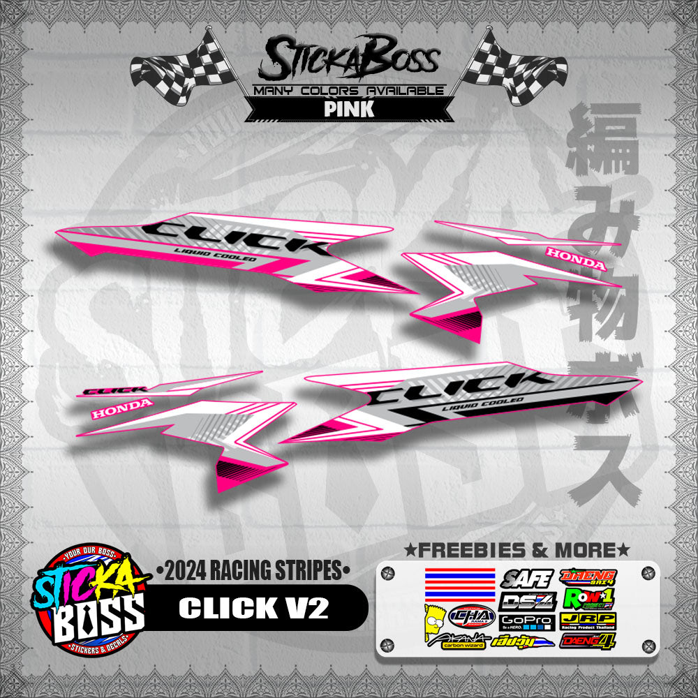 CLICK V2 DECALS ( 2024 RACING STRIPES ) [ PREMIUM GLOSSY LAMINATED ]【WITH FREEBIES】