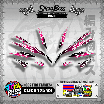 CLICK 125 V3 DECALS ( 002 FIRE FLAMES )【WITH FREEBIES】