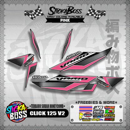 CLICK 125 V2 DECALS ( TERBARU SUDAH HONEYCOMB )【WITH FREEBIES】