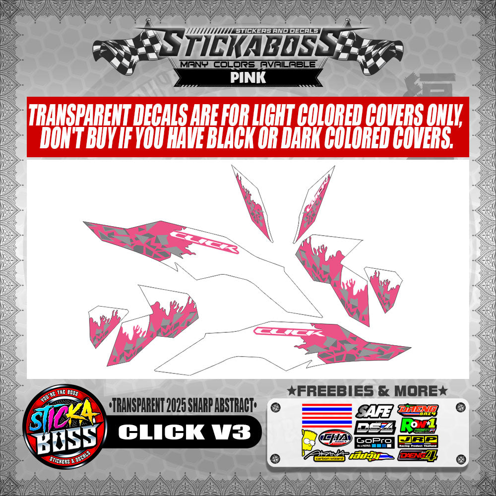 CLICK V3 INDO STICKER DECALS ( TRANSPARENT 2025 SHARP ABSTRACT )【WITH FREEBIES】