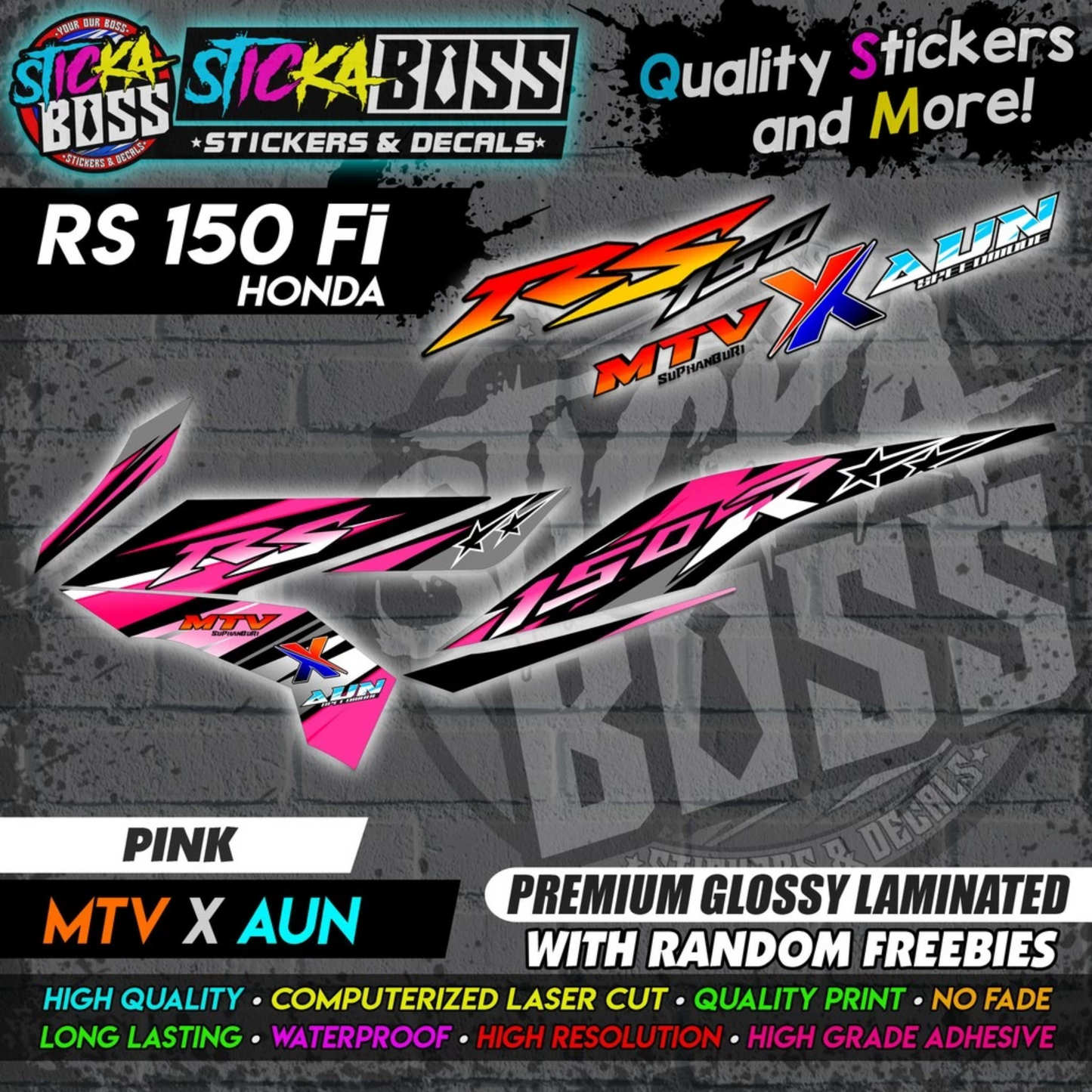 Honda RS 150 Fi (MTV x AUN) [ASSORTED COLORS] Stock Decals【PREMIUM GLOSSY LAMINATED】