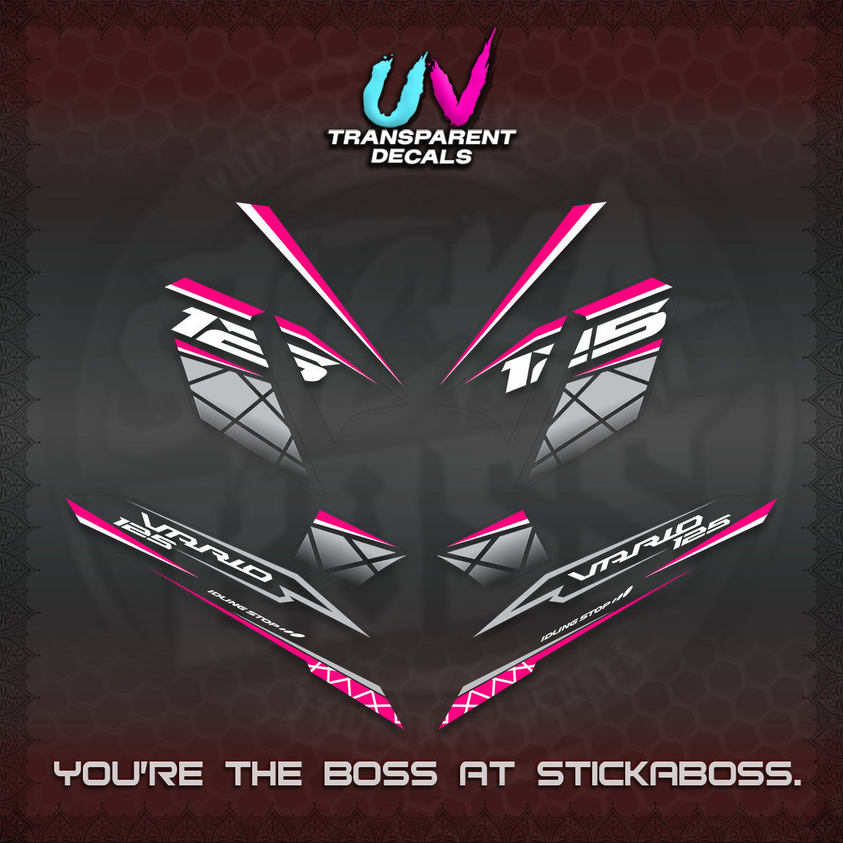 CLICK 125 V4 VARIO UV TRANSPARENT DECALS (2026 MODERN STRIPE DESIGN) STICKER KITS BY STICKABOSS