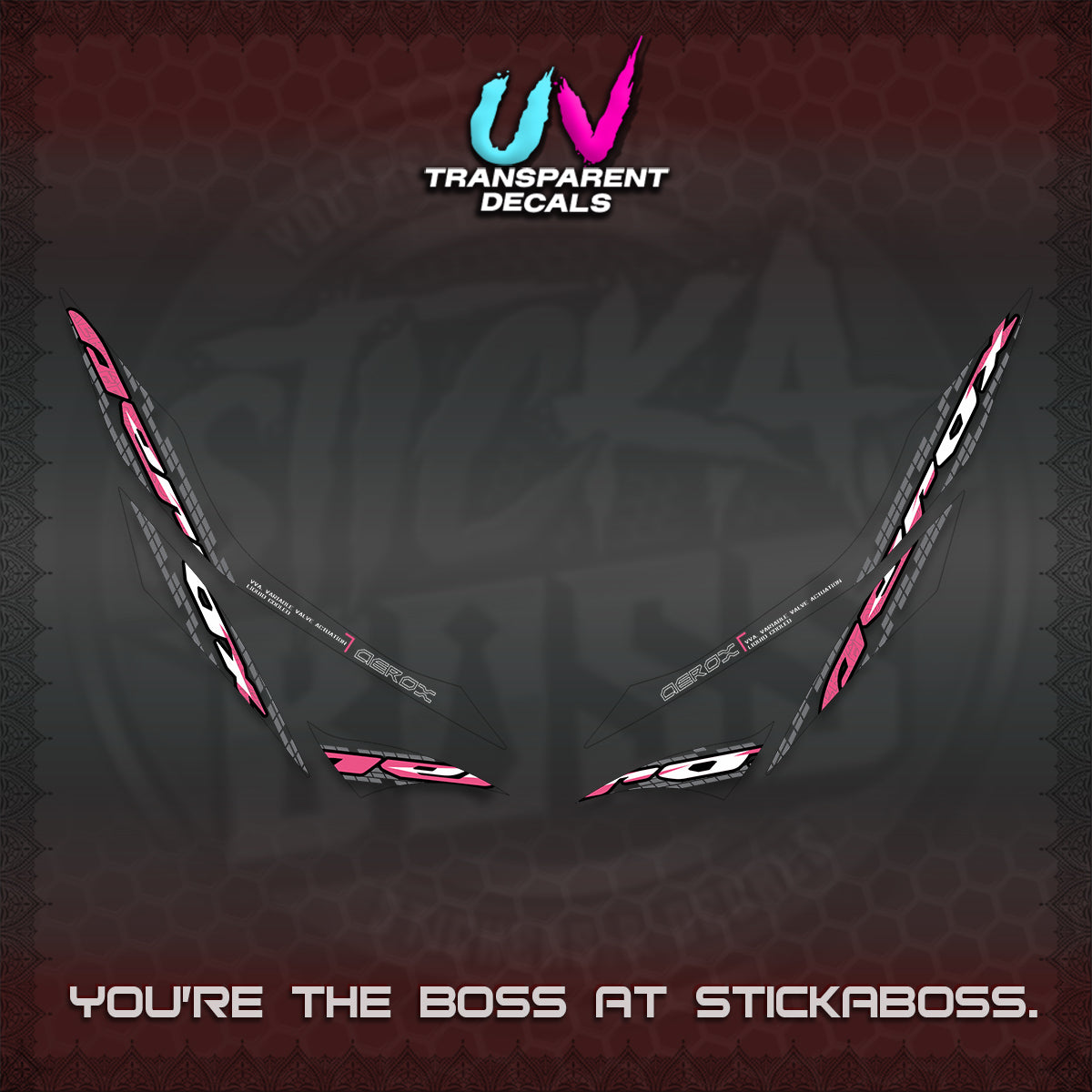 AEROX 155 V1 UV TRANSPARENT DECALS (NEW 2026 VORTEX) STICKER KITS BY STICKABOSS