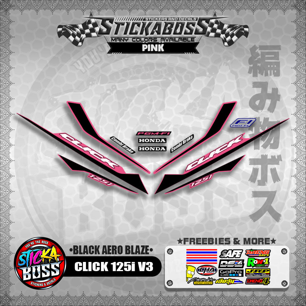 CLICK 125i V3 STICKER DECALS ( BLACK AERO BLAZE )【WITH FREEBIES】