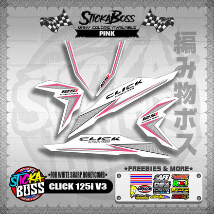 CLICK 125i V3 DECALS ( FOR WHITE SHARP HONEYCOMB )【WITH FREEBIES】