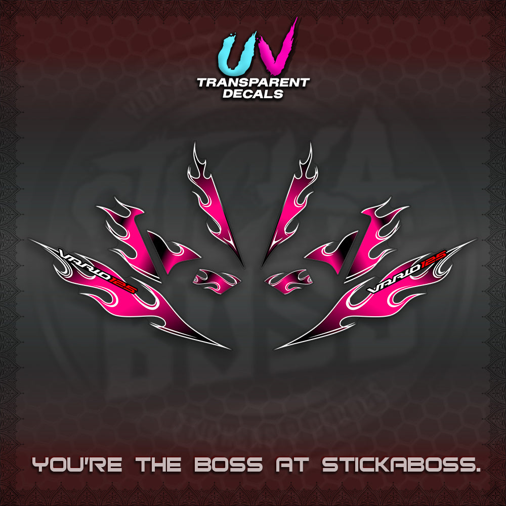 CLICK 125 V4 UV TRANSPARENT VARIO DECALS (2026 MOTIF FLAME 1 TONE)STICKER DECALS By STICKABOSS