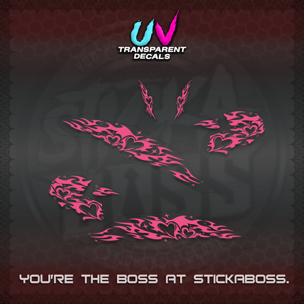 CLICK 125 V3 UV TRANSPARENT DECALS (2026 TRIBAL HEART DESIGN) STICKER KITS BY STICKABOSS