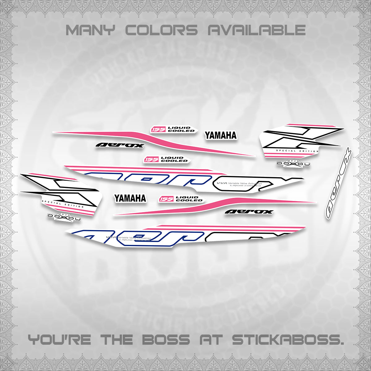 AEROX 155 V1 FOR WHITE DECALS (2026 CYBER STYLE 01) STICKER KITS BY STICKABOSS