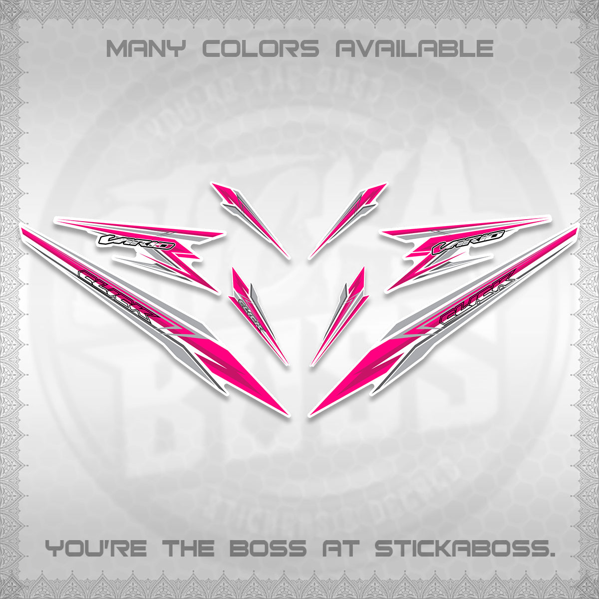 CLICK 160 VARIO FOR WHITE DECALS (2026 SHARP 00-A1 DESIGN)STICKER KITS By STICKABOSS