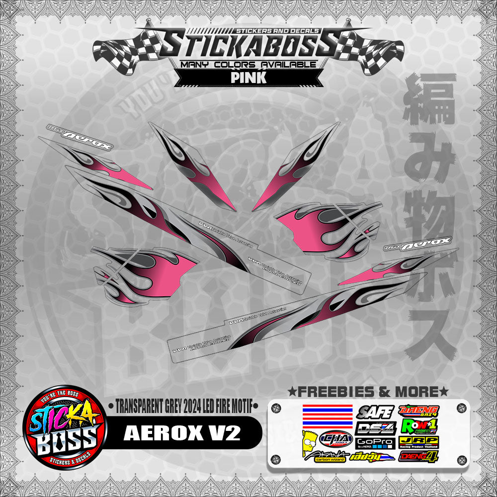 【PREMIUM UV PRINT】TRANSPARENT AEROX V2 DECALS ( GREY 2024 LED FIRE MOTIF )【WITH FREEBIES】