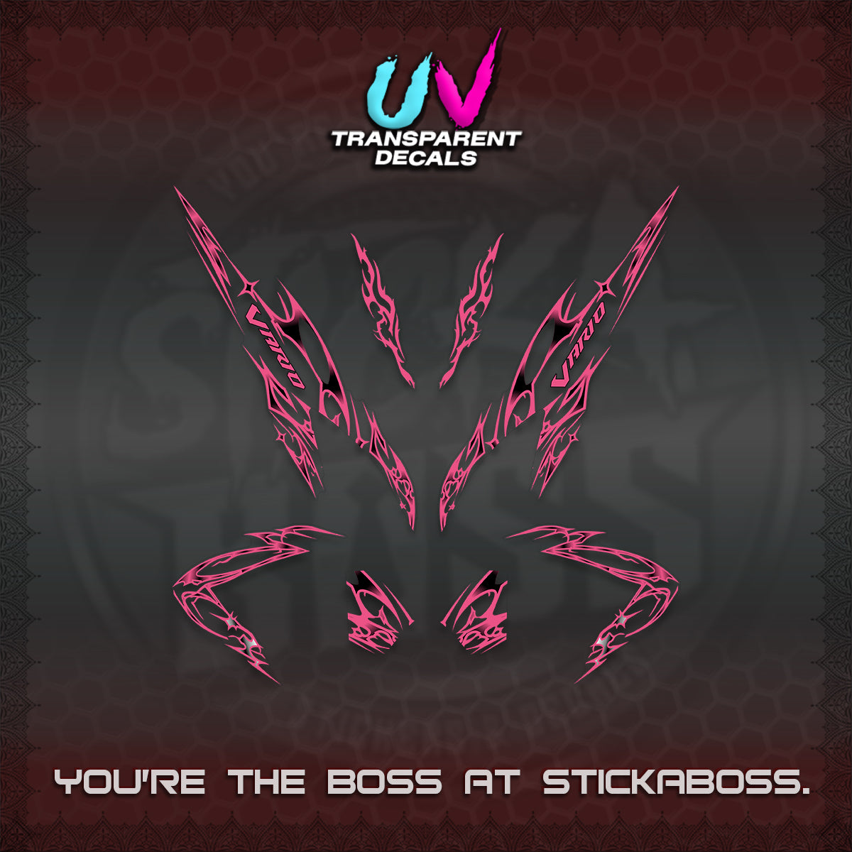 CLICK 125 V2 VARIO UV TRANSPARENT DECALS (2026 TRIBAL LIGHTNING DESIGN) STICKER KITS BY STICKABOSS