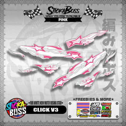 CLICK V3 DECALS ( FOR WHITE NEW MOTIF RISING STAR ) [ PREMIUM GLOSSY LAMINATED ]【WITH FREEBIES】