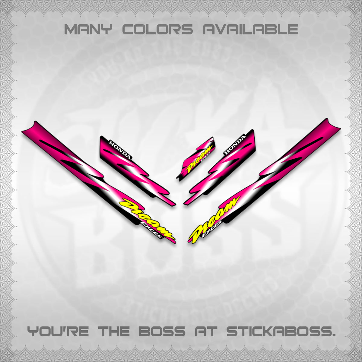 HONDA DREAM EXCESS STOCK DECALS (001 Design)STICKER DECALS By STICKABOSS (Copy)