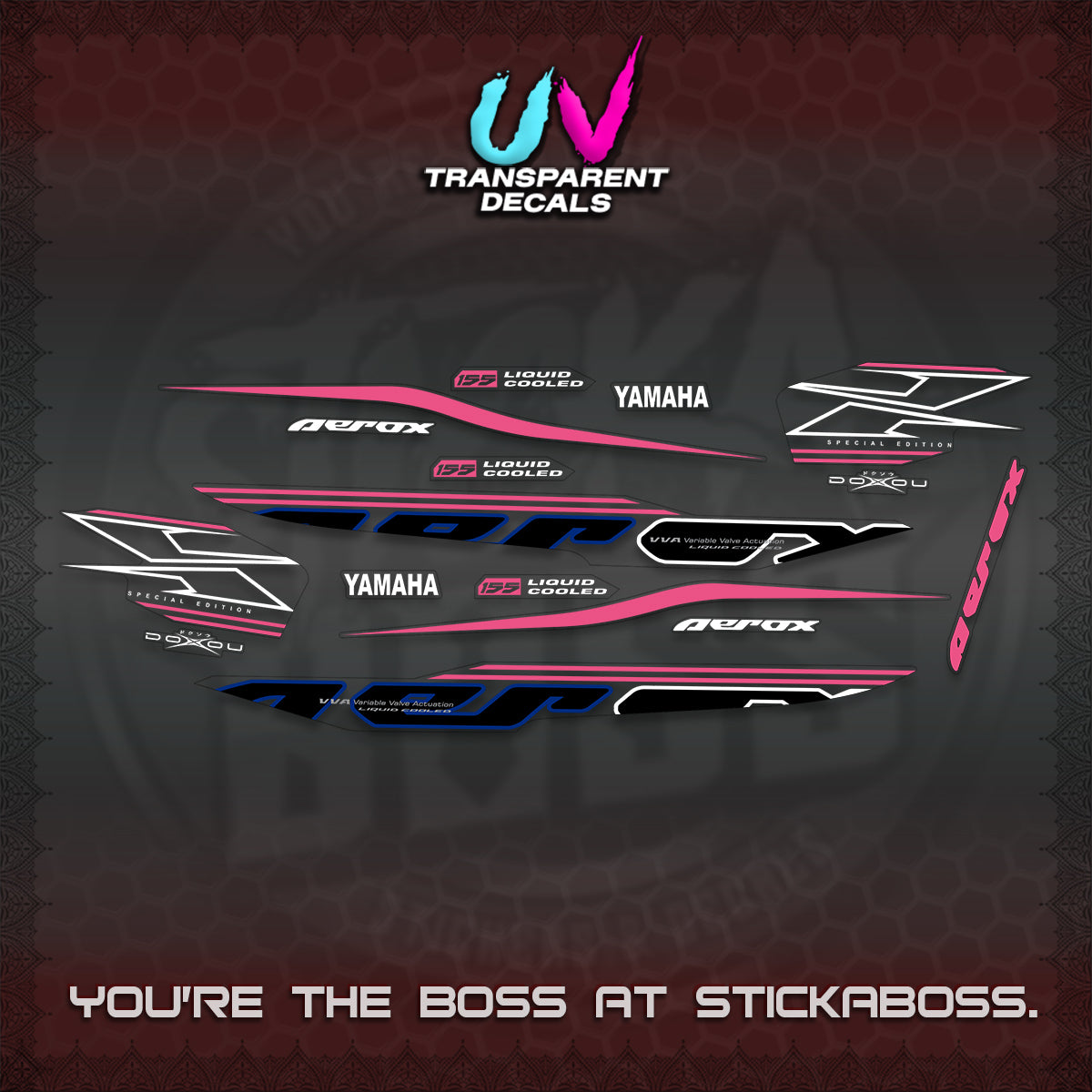AEROX 155 V1 UV TRANSPARENT DECALS (2026 CYBER STYLE 01) STICKER KITS BY STICKABOSS