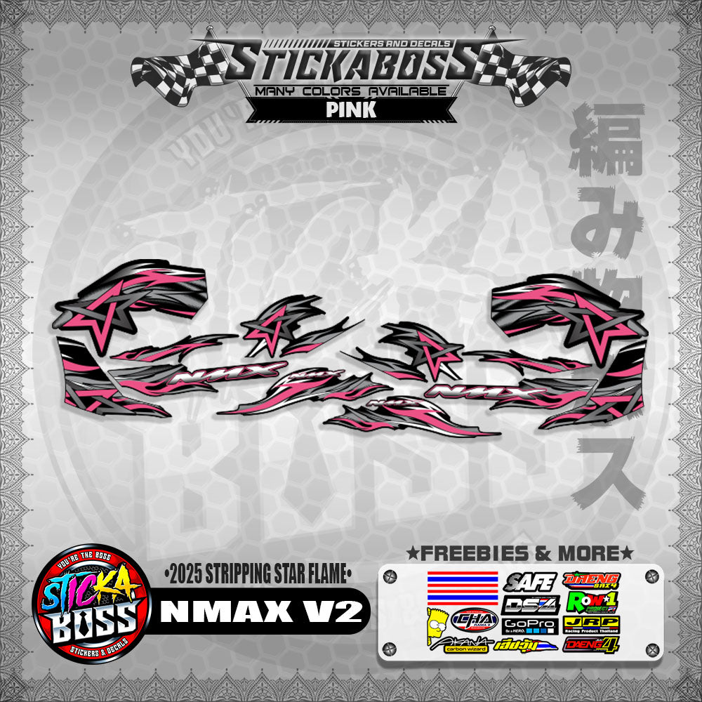 NMAX V2 STICKER DECALS ( 2025 STRIPPING STAR FLAME )【WITH FREEBIES】