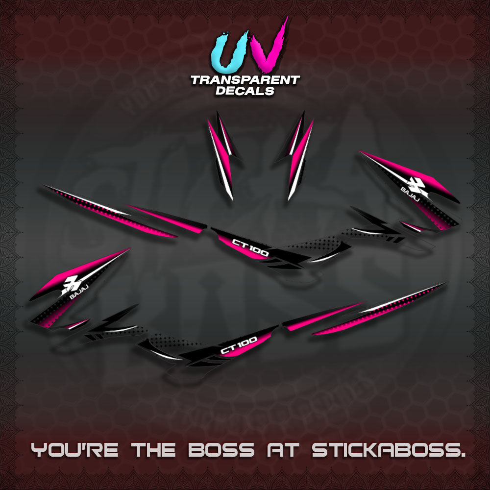 BAJAJ CT100 UV TRANSPARENT DECALS (PANTRA 2026 DESIGN)STICKER DECALS By STICKABOSS