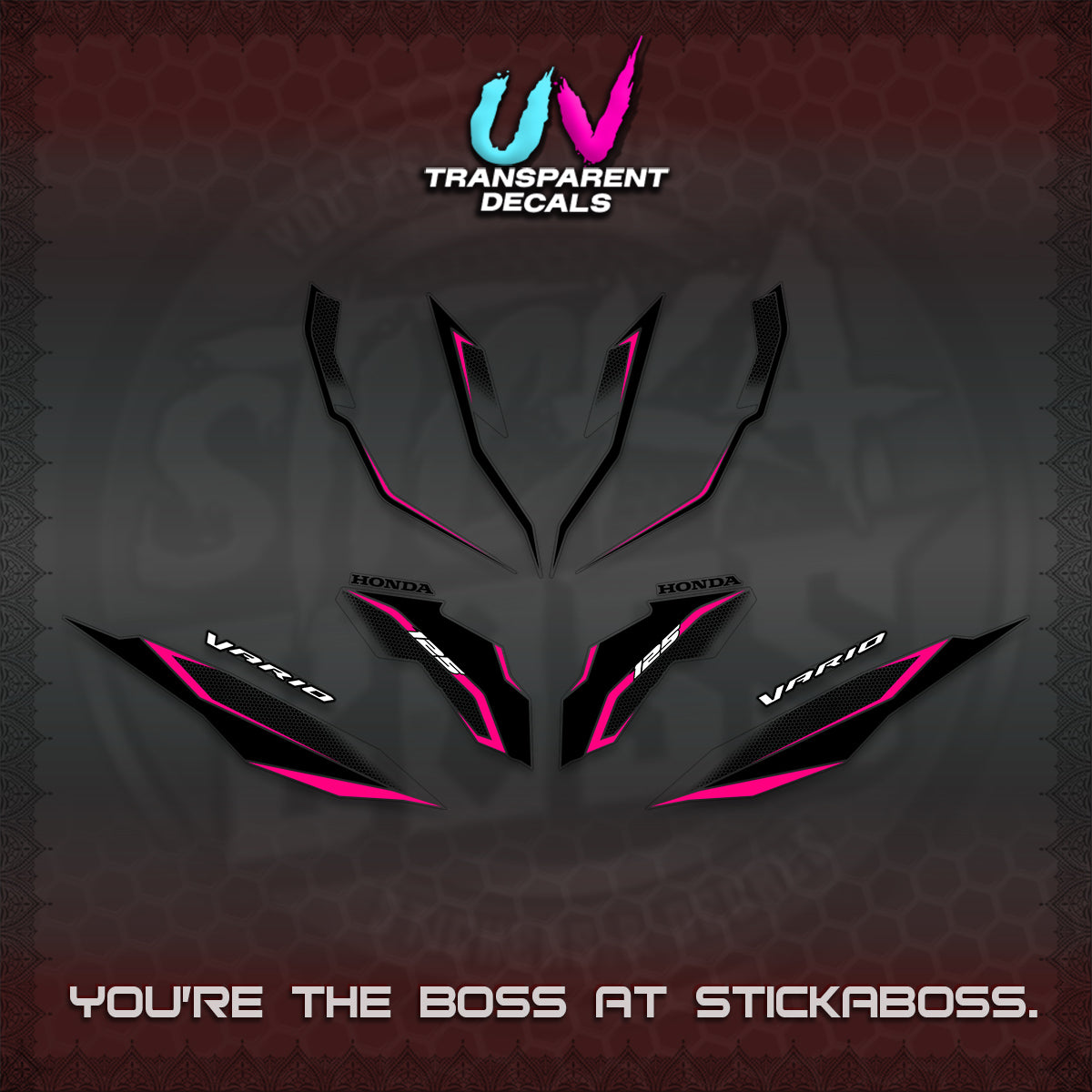 CLICK 125 V3 VARIO UV TRANSPARENT DECALS (2026 INDO HONEYCOMB DESIGN) STICKER DECALS By STICKABOSS